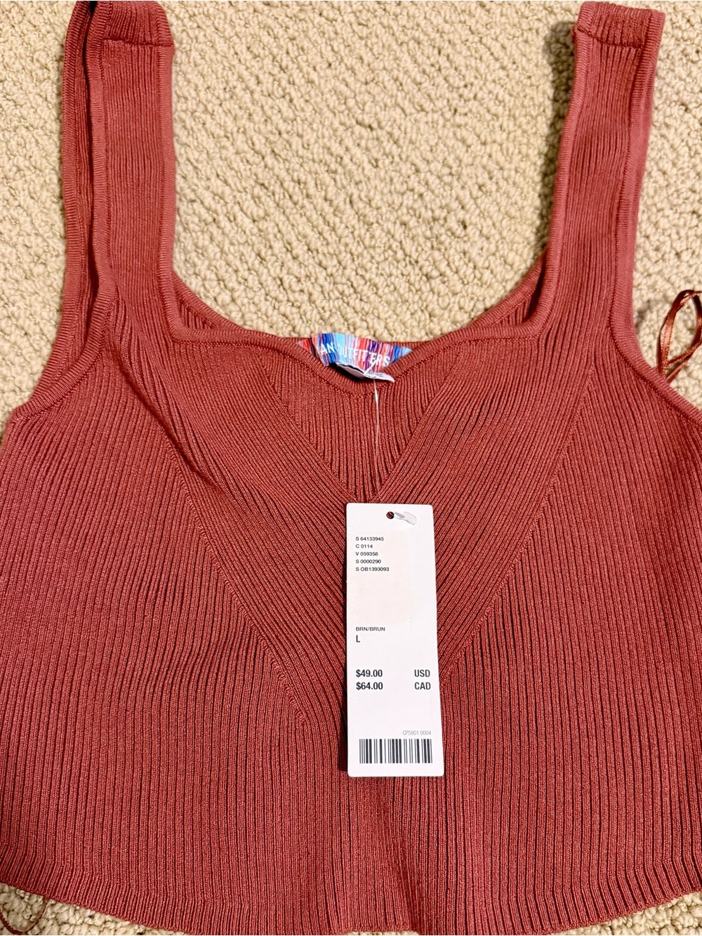 Urban Outfitters Ribbed Scoop Tank Top - Brick